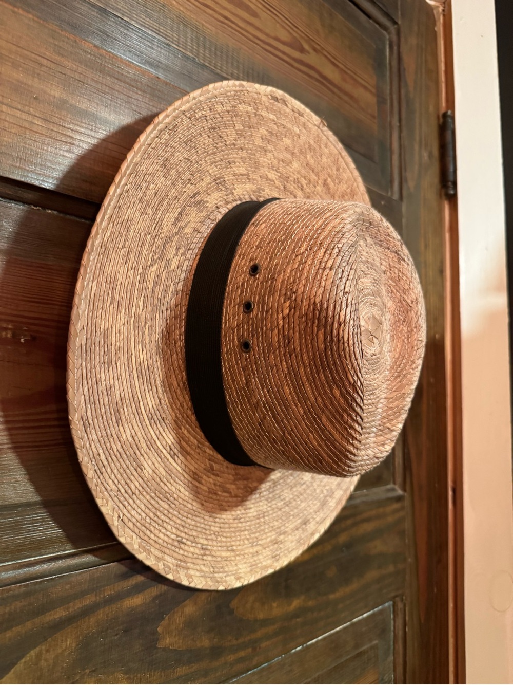 Wide-Brim Straw Sun Hat with Black Band